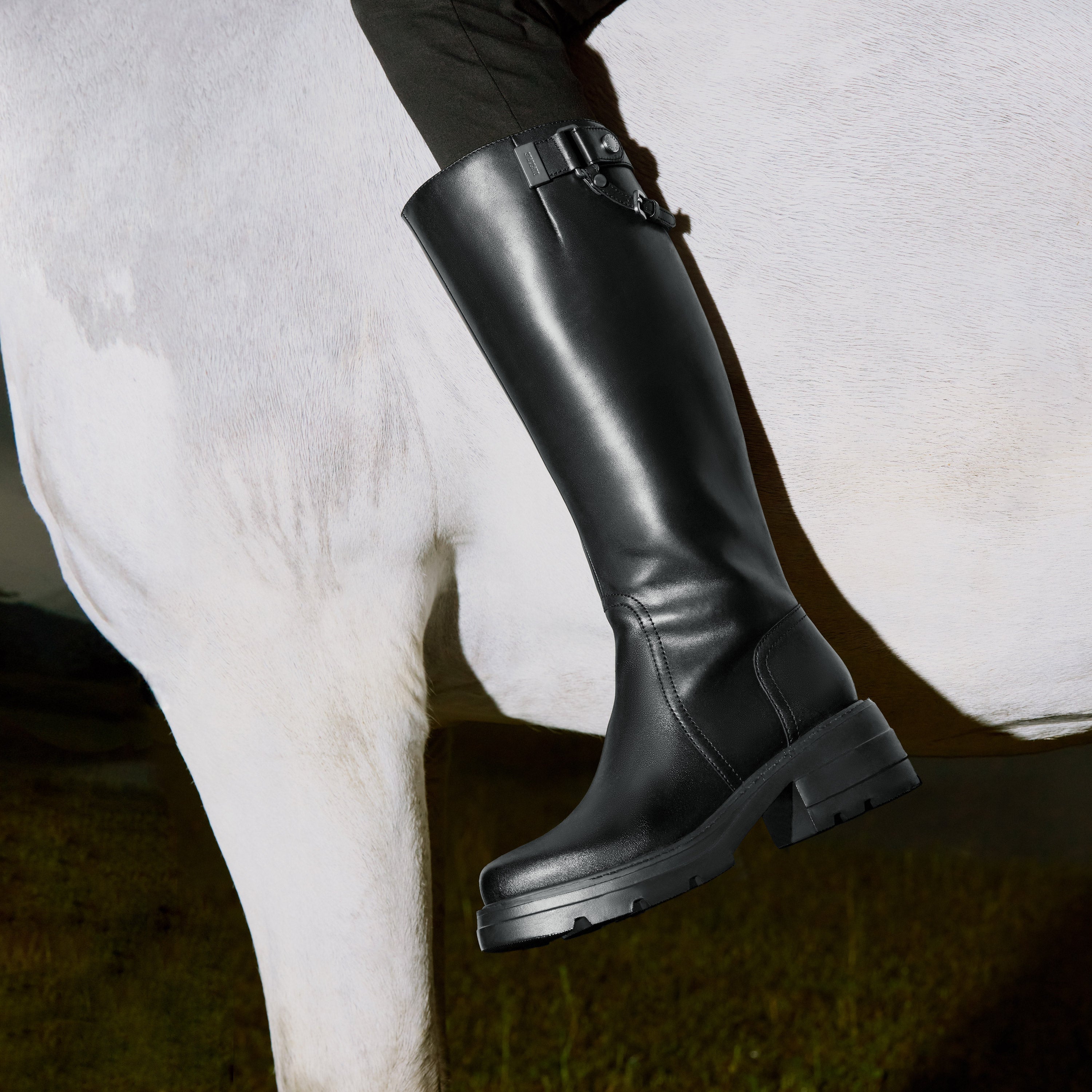 Black Buckle Under Knee Platform Riding Boots