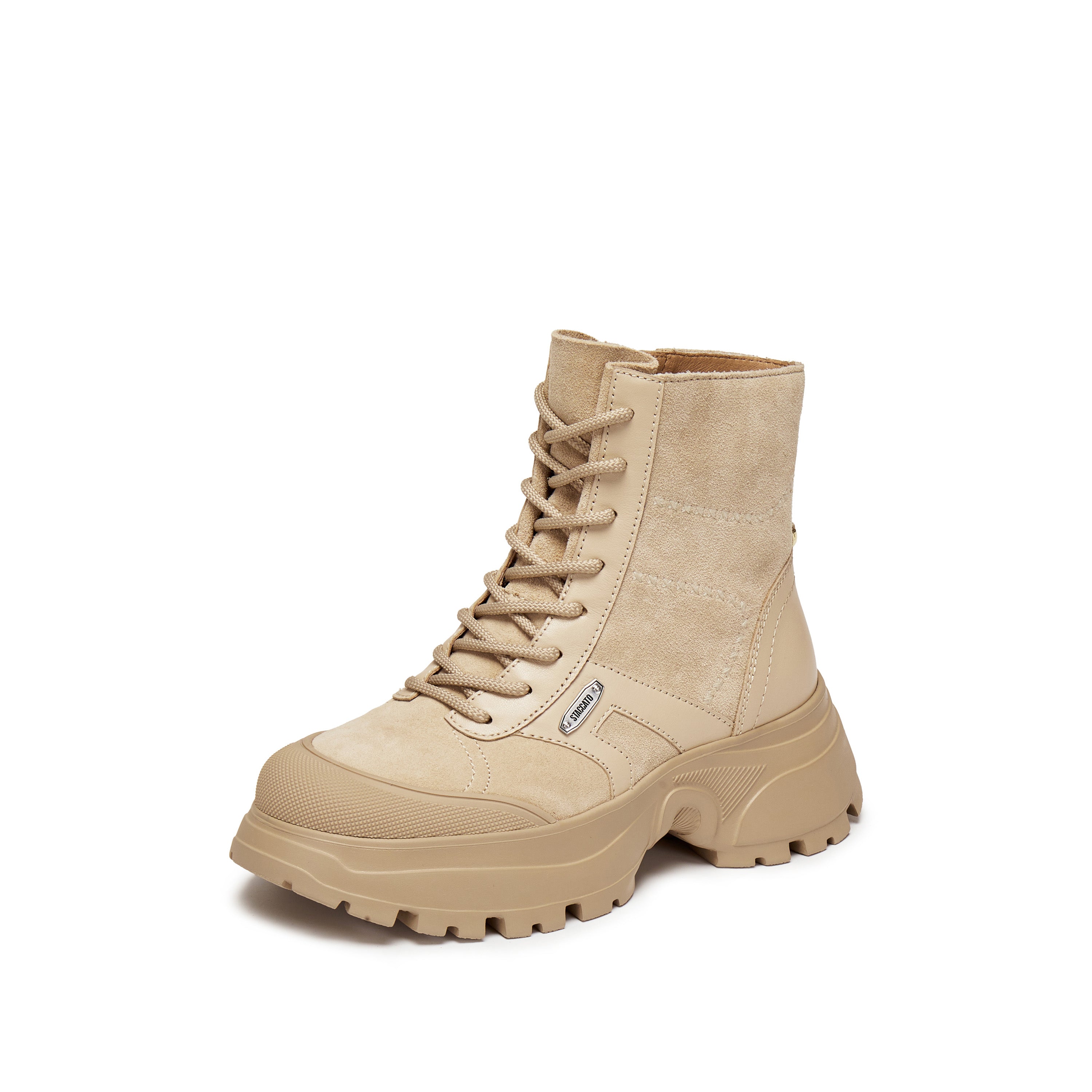 Taupe Suede Sporty Chunky Lace Up Combat Boots