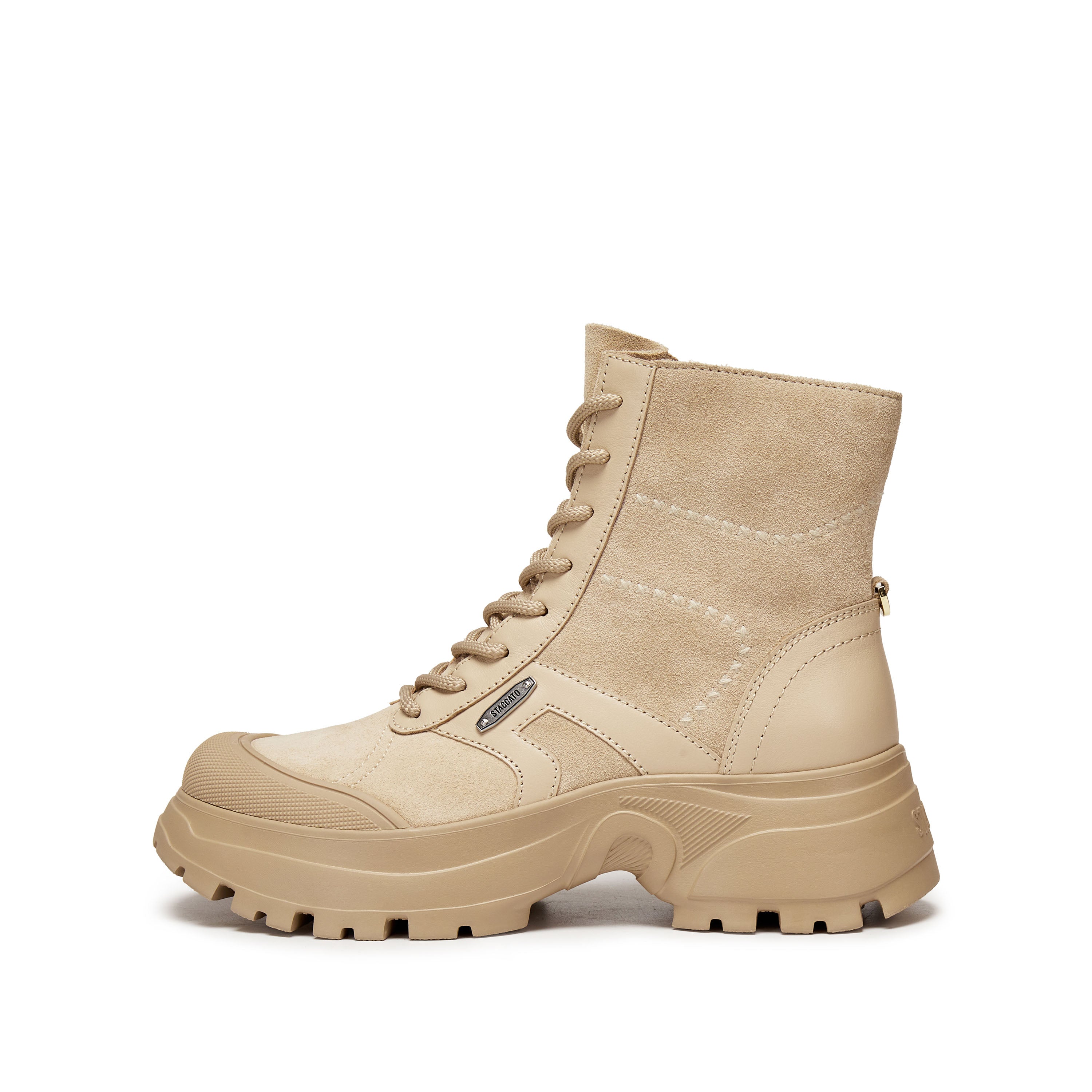 Taupe Suede Sporty Chunky Lace Up Combat Boots