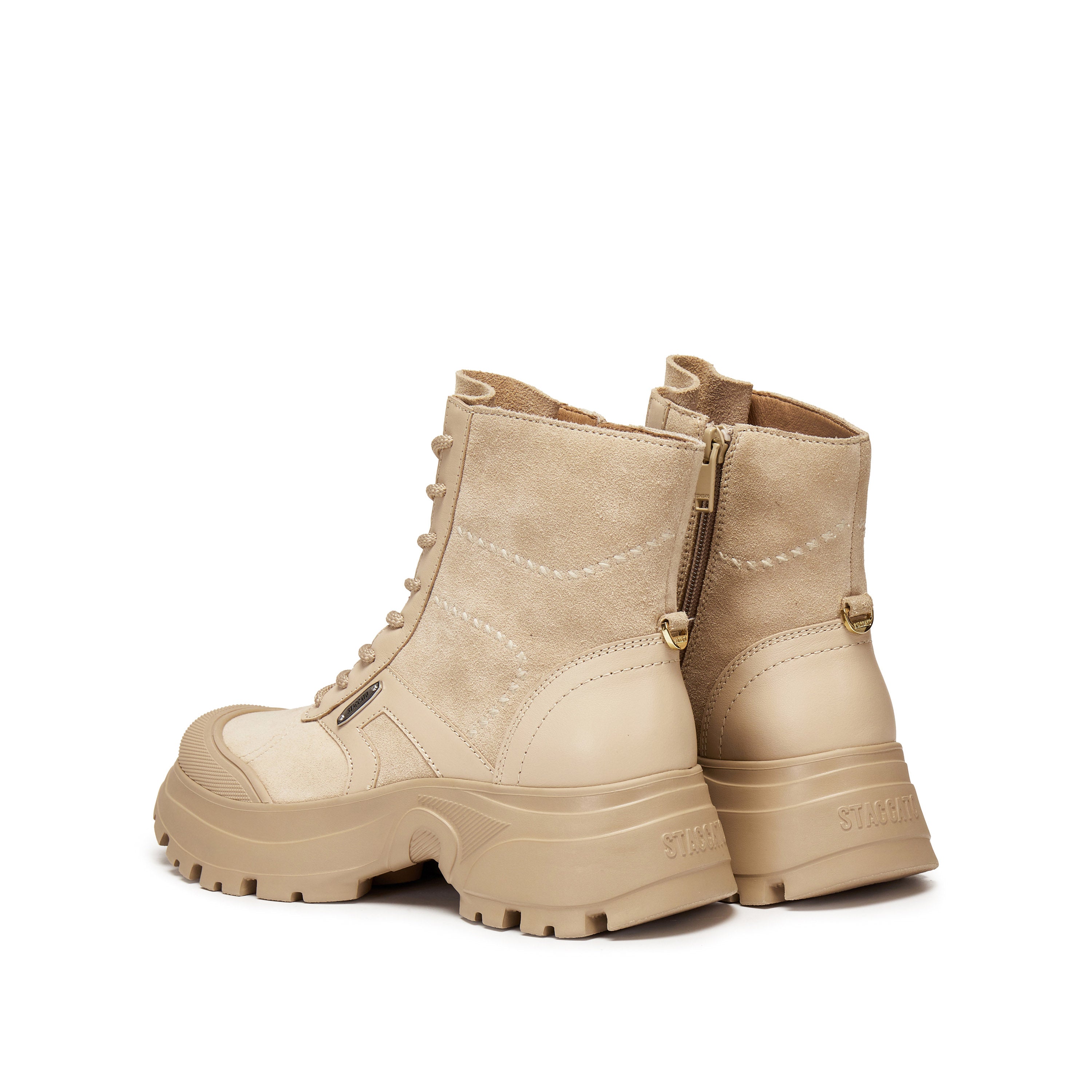 Taupe Suede Sporty Chunky Lace Up Combat Boots