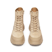 Taupe Suede Sporty Chunky Lace Up Combat Boots
