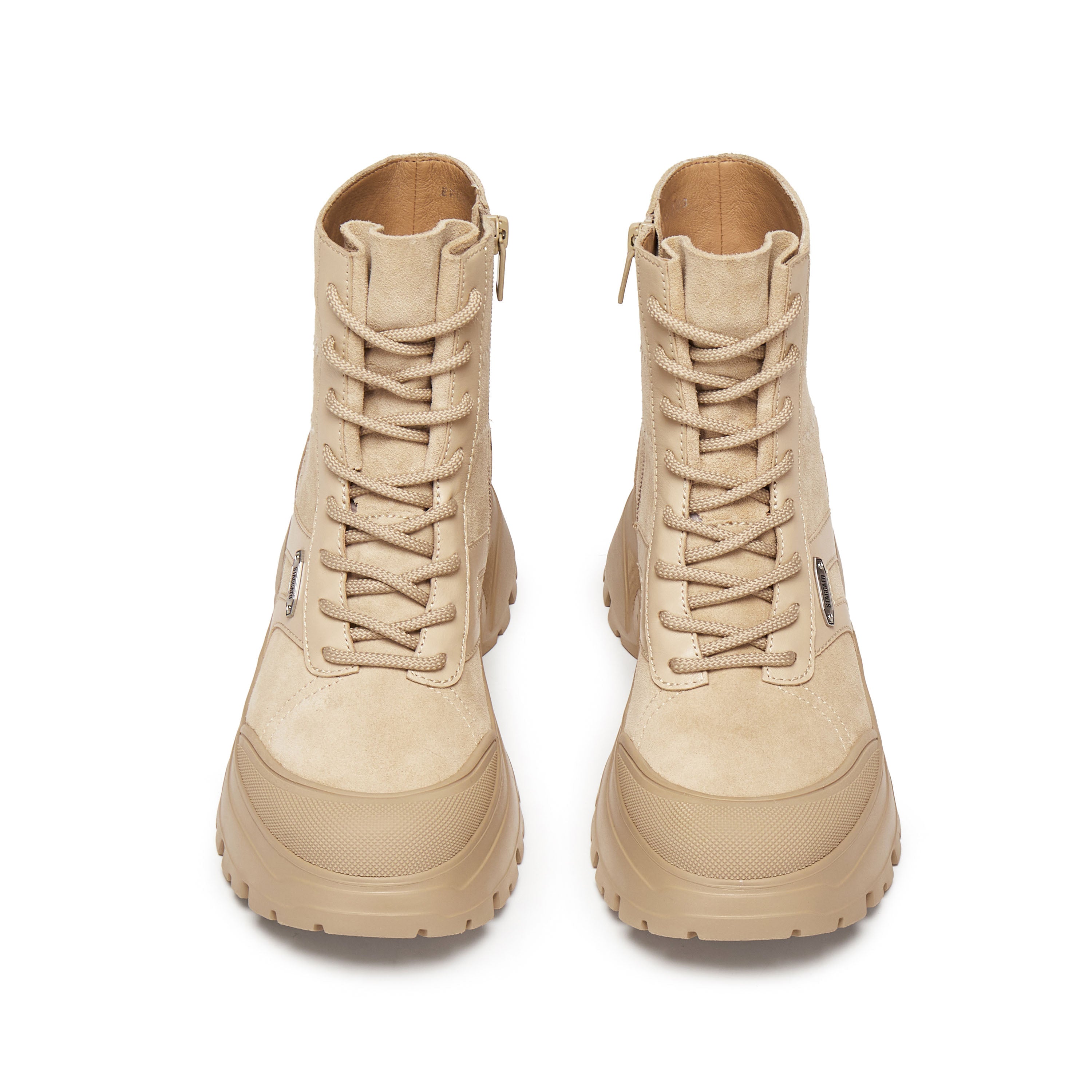 Taupe Suede Sporty Chunky Lace Up Combat Boots
