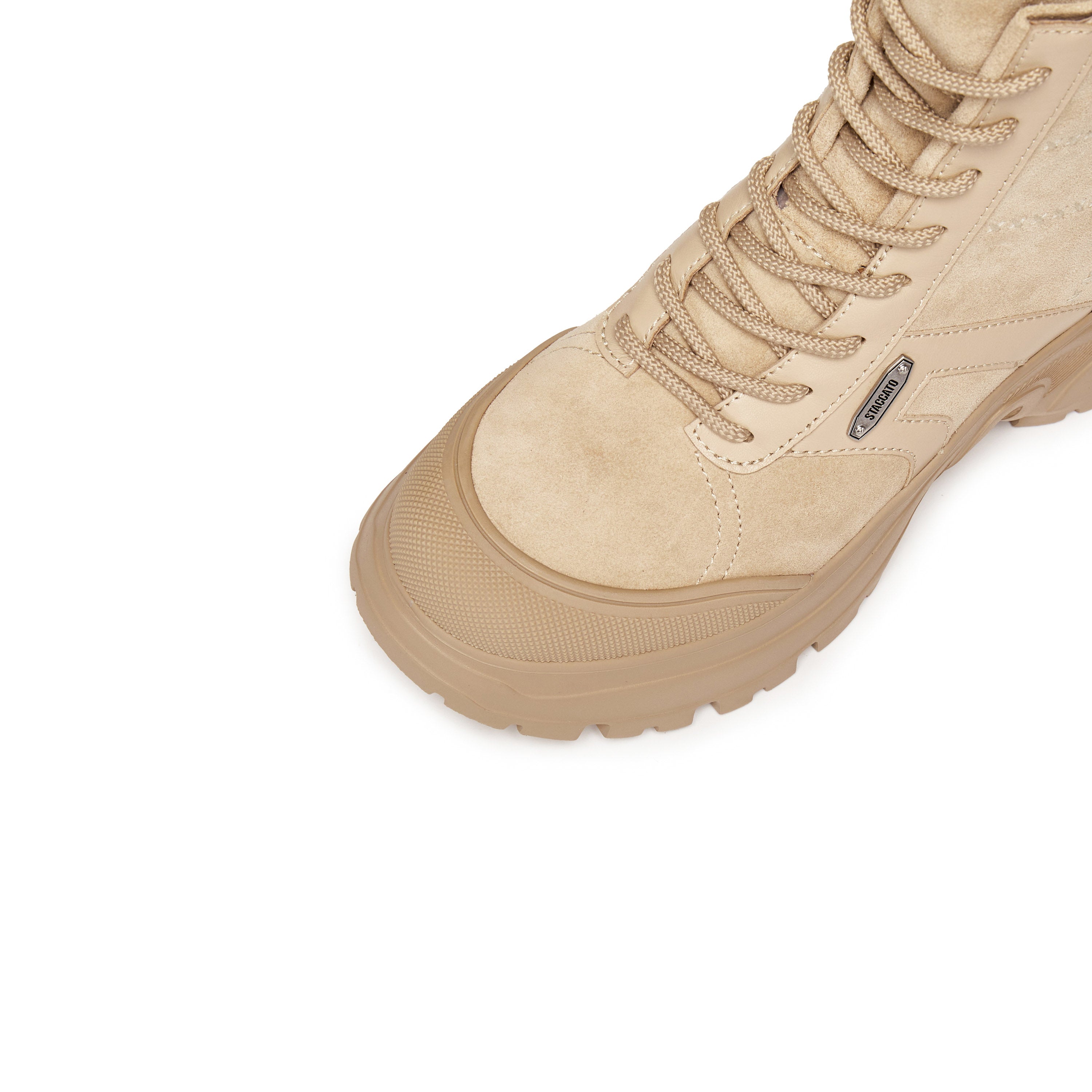 Taupe Suede Sporty Chunky Lace Up Combat Boots