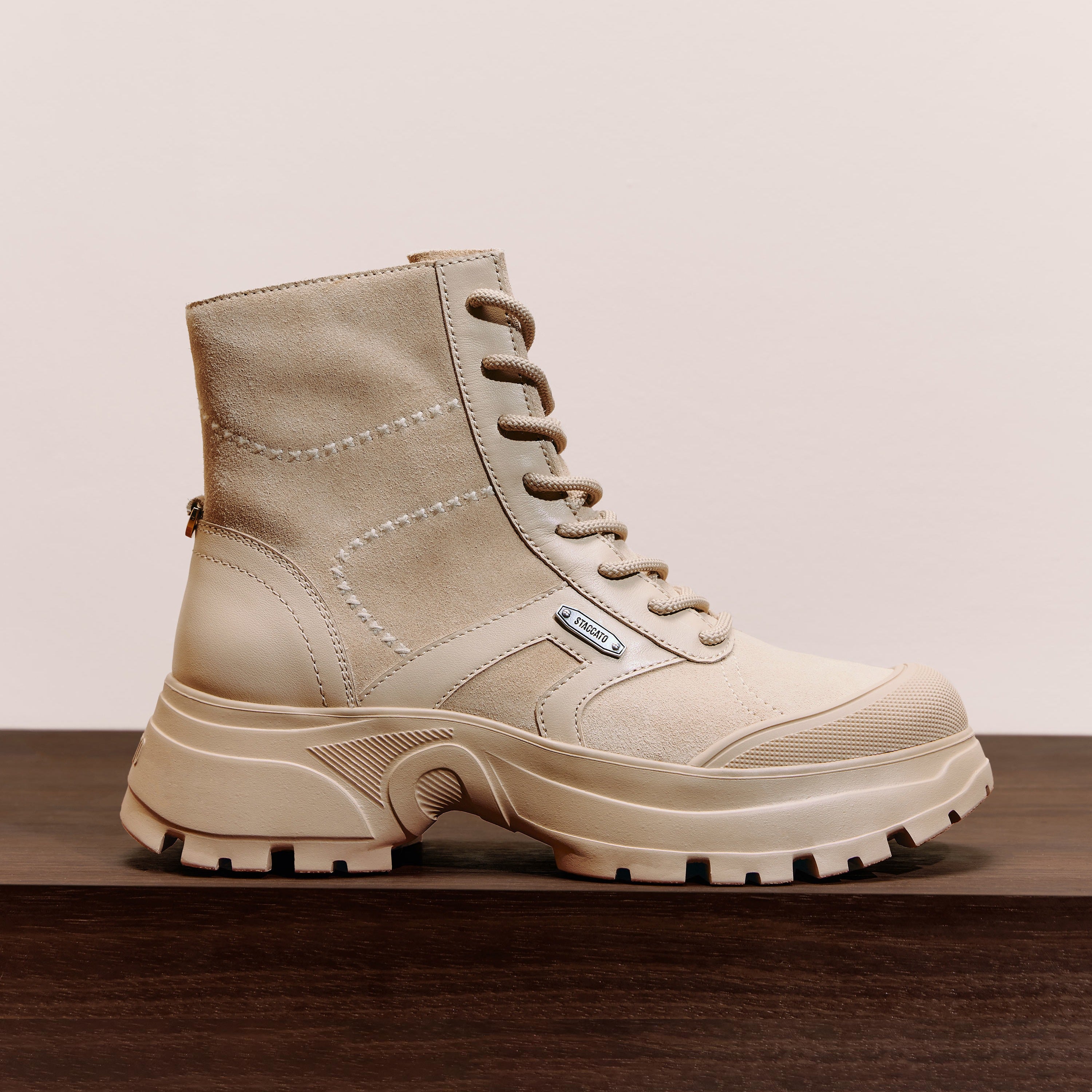 Taupe Suede Sporty Chunky Lace Up Combat Boots