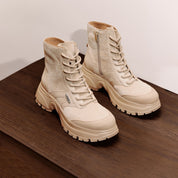 Taupe Suede Sporty Chunky Lace Up Combat Boots