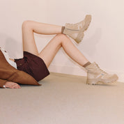 Taupe Suede Sporty Chunky Lace Up Combat Boots