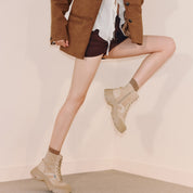 Taupe Suede Sporty Chunky Lace Up Combat Boots