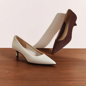 Beige Sheep Leather Pointy Toe Pumps