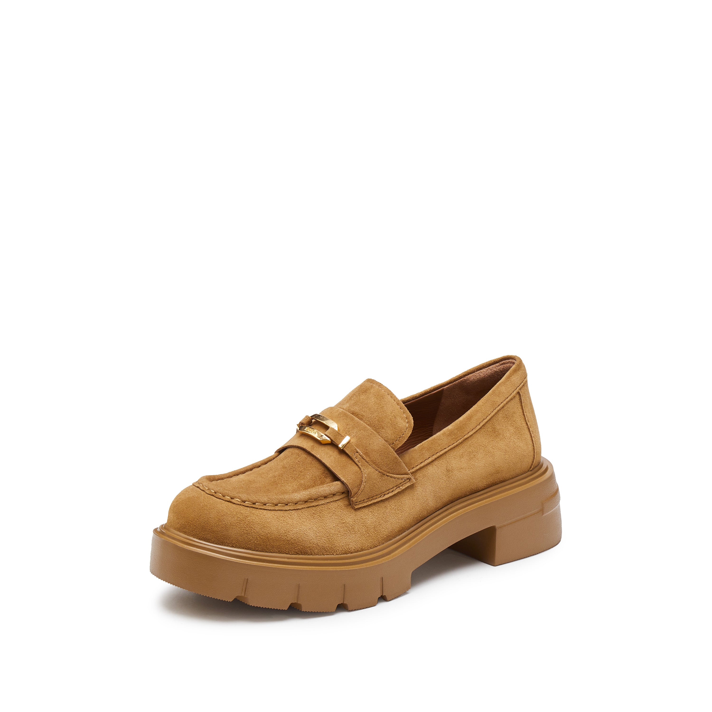 Khaki Signature Golden Ring Leaf Suede Loafers