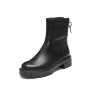 Black Leather Back Lace Up Chunky Boots