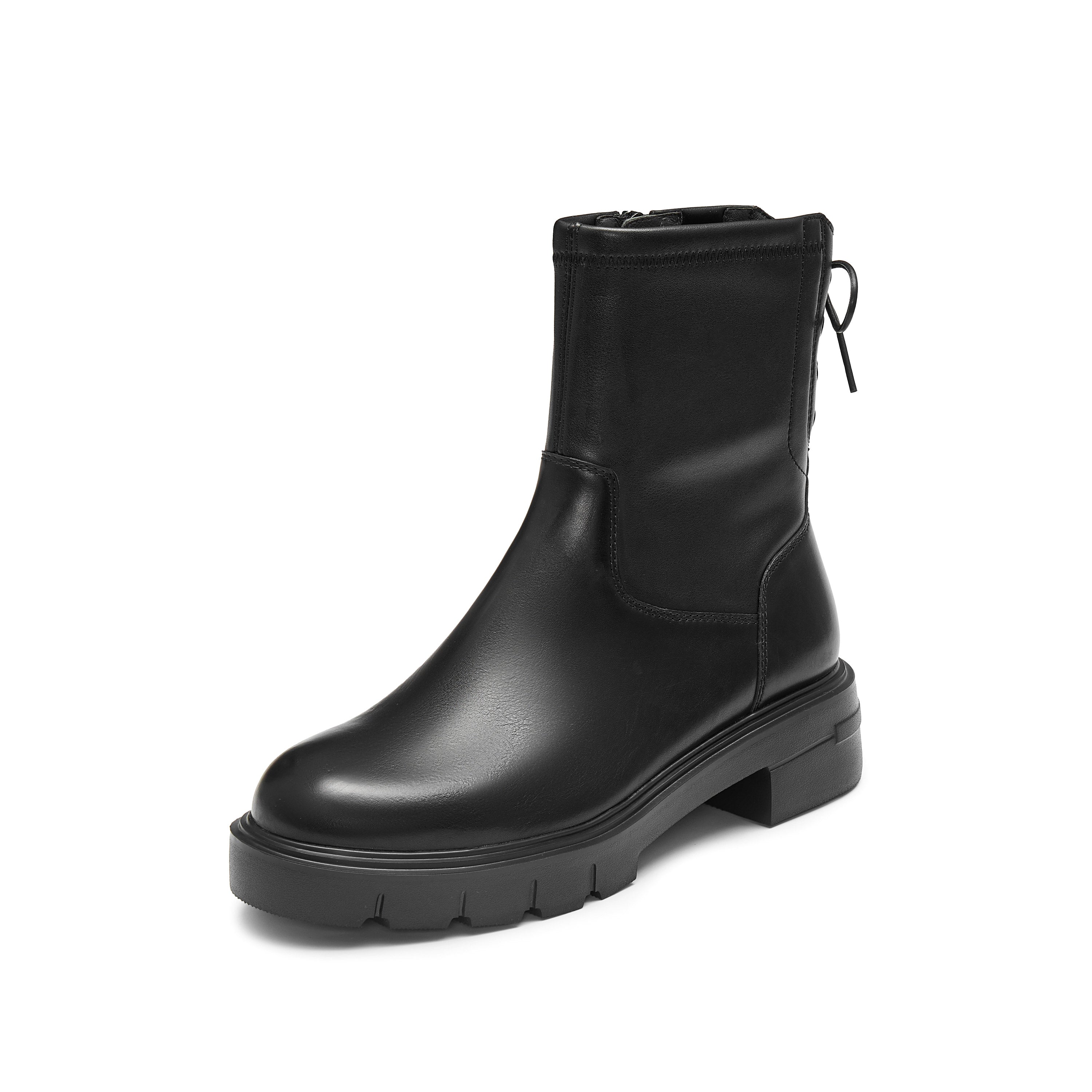 Black Leather Back Lace Up Chunky Boots