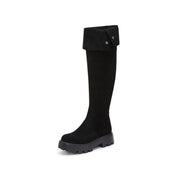 Black Buttons Under Knee Slouchy Chunky Boots