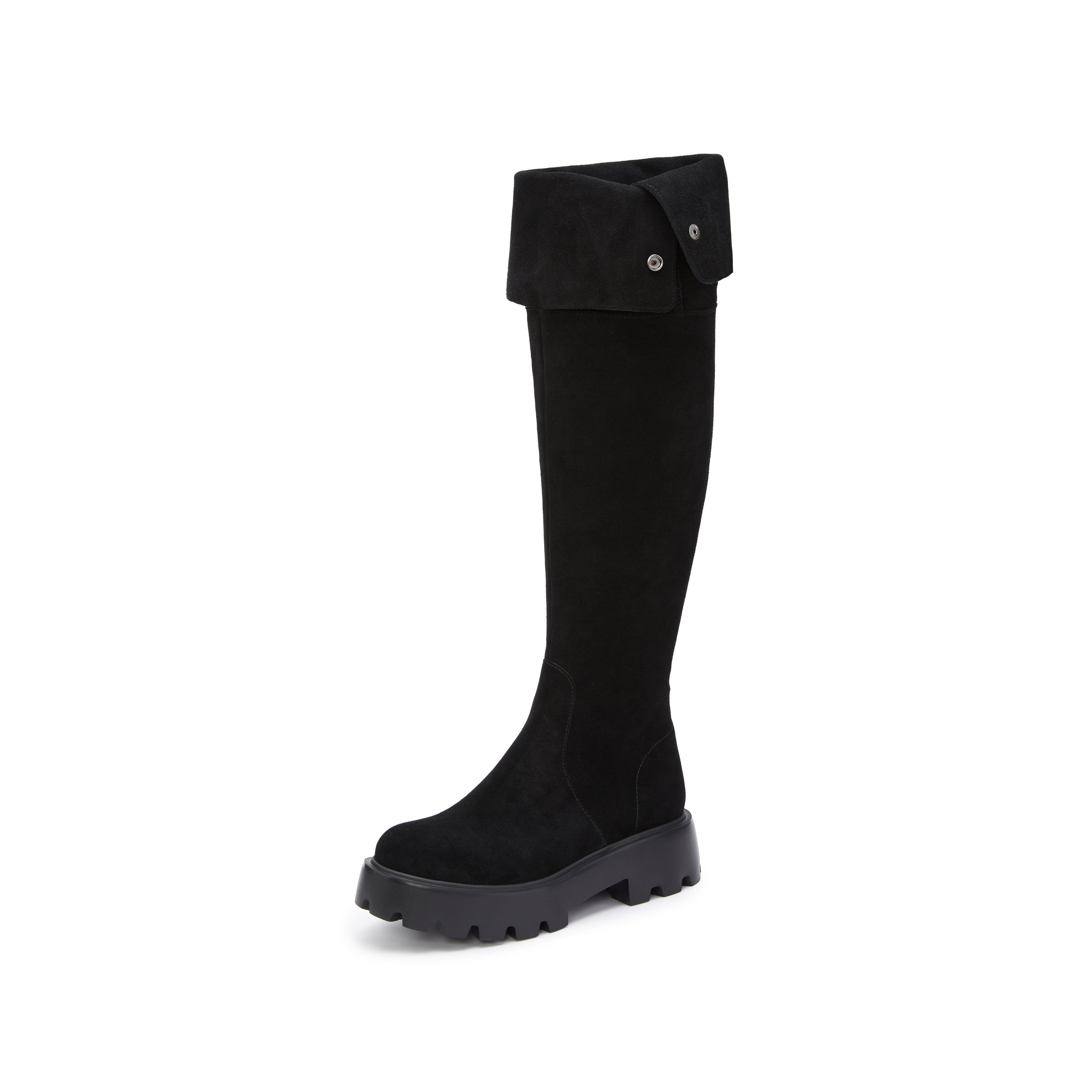 Black Buttons Under Knee Slouchy Chunky Boots