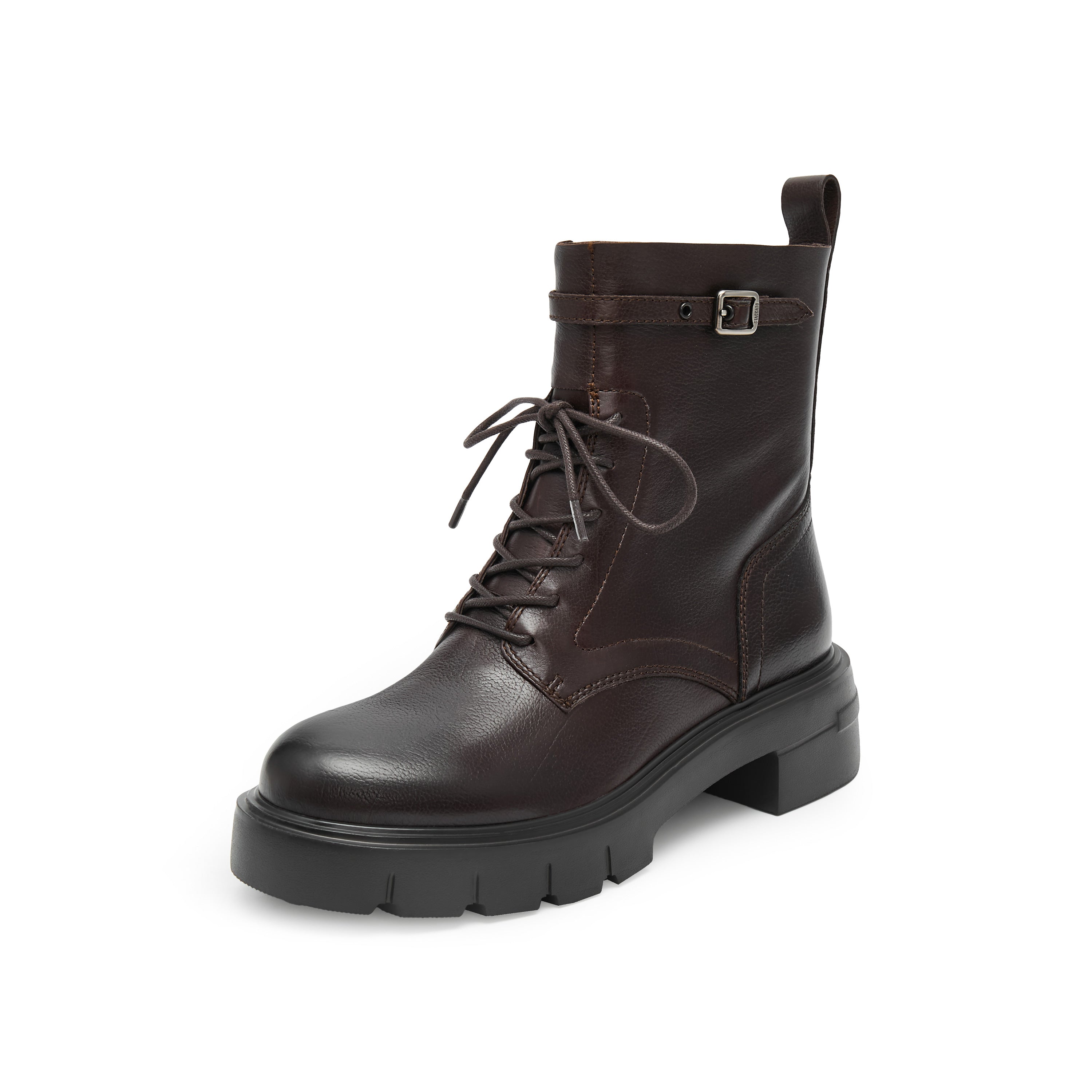 Dark Brown Buckle Strap Combat Boots