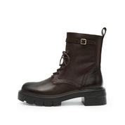 Dark Brown Buckle Strap Combat Boots