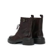 Dark Brown Buckle Strap Combat Boots