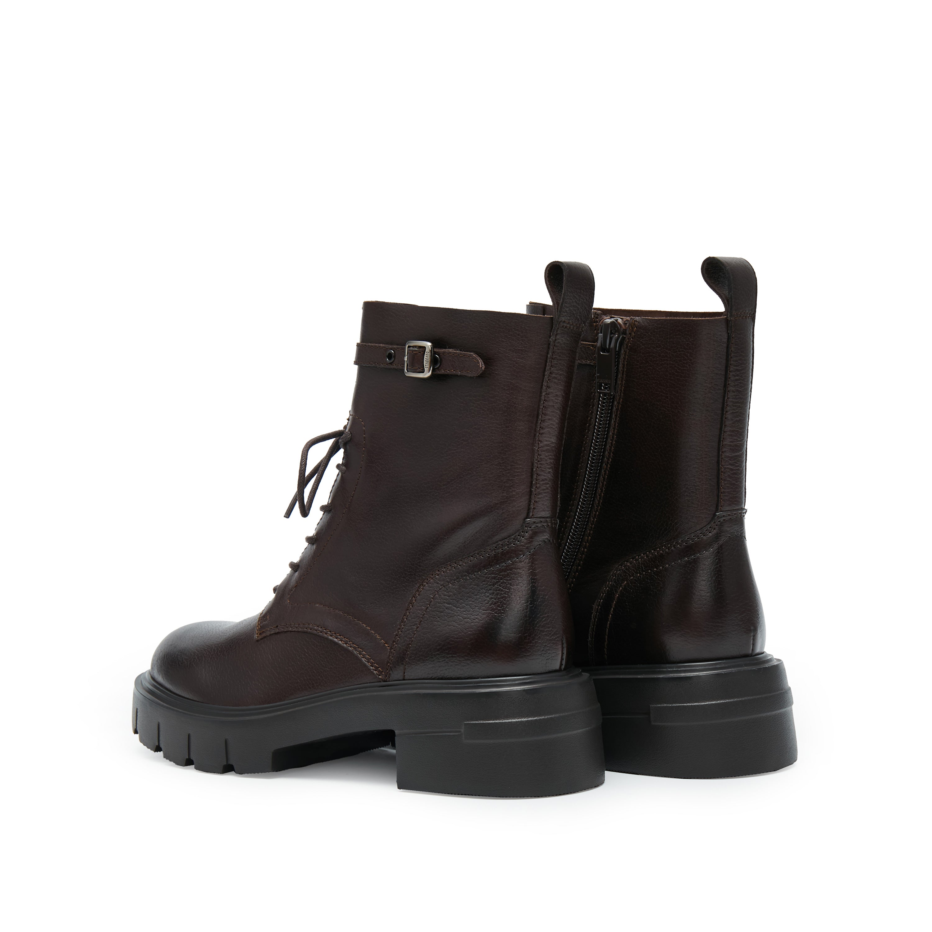 Dark Brown Buckle Strap Combat Boots