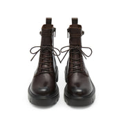 Dark Brown Buckle Strap Combat Boots