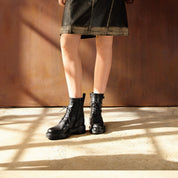 Dark Brown Buckle Strap Combat Boots