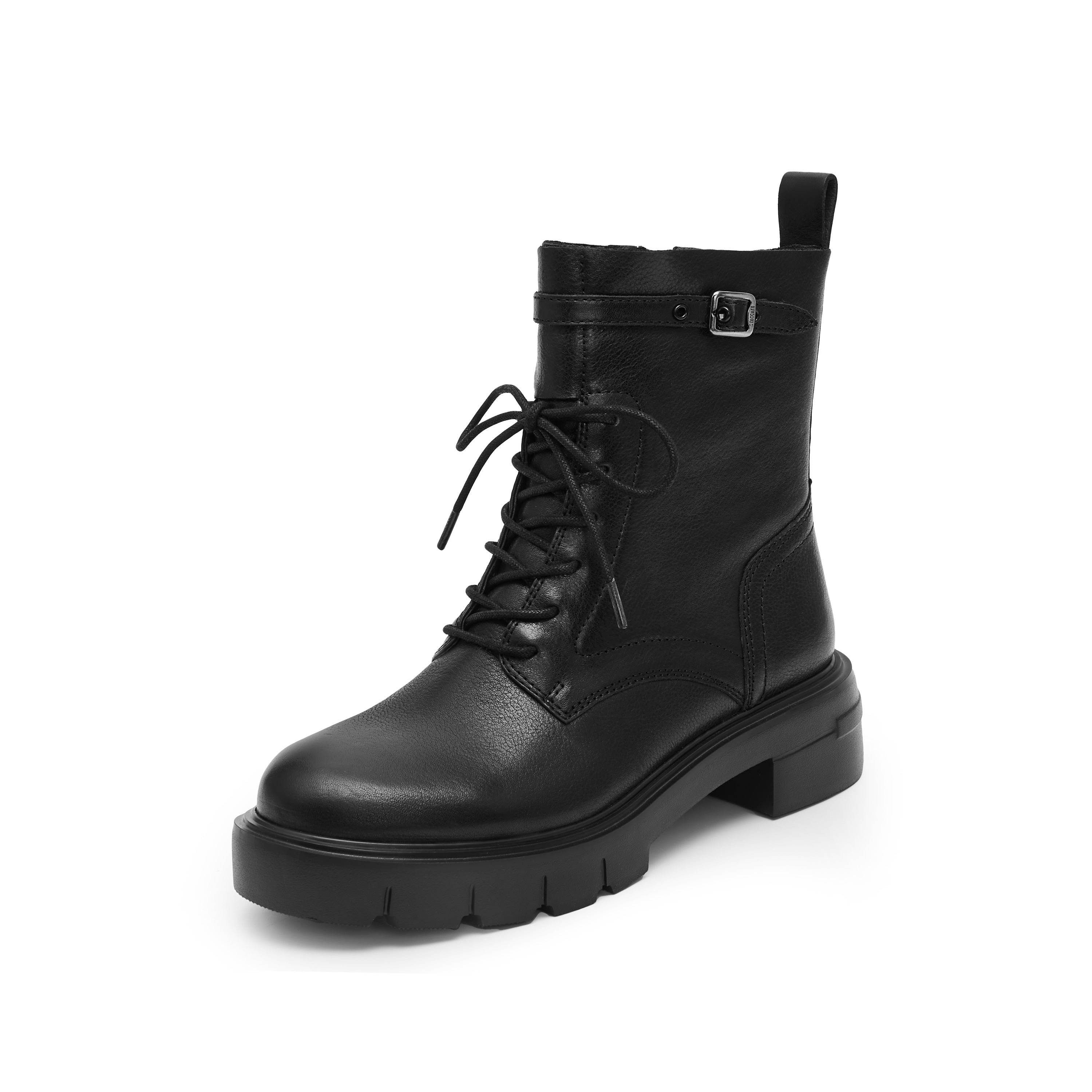 Black Buckle Strap Combat Boots