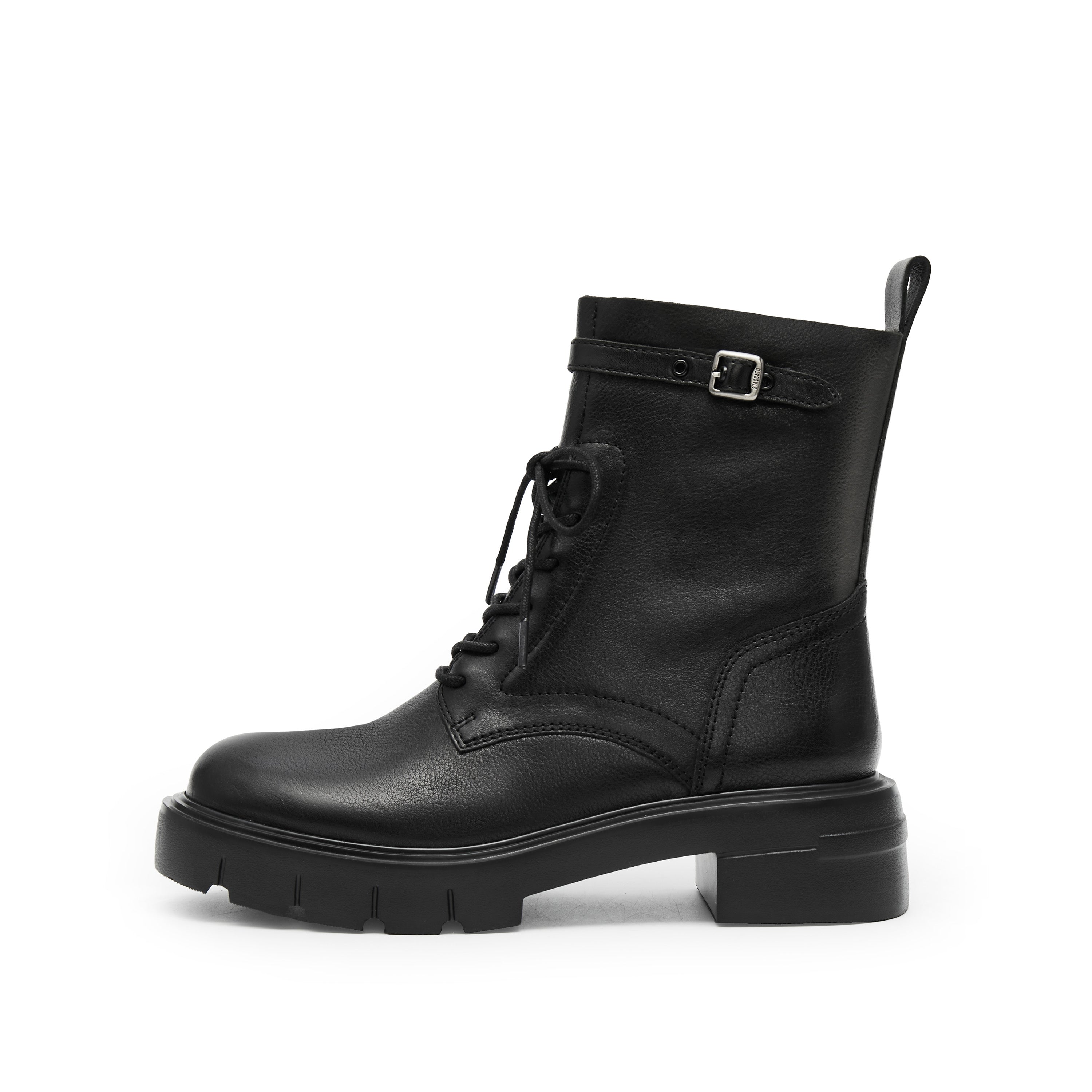Black Buckle Strap Combat Boots