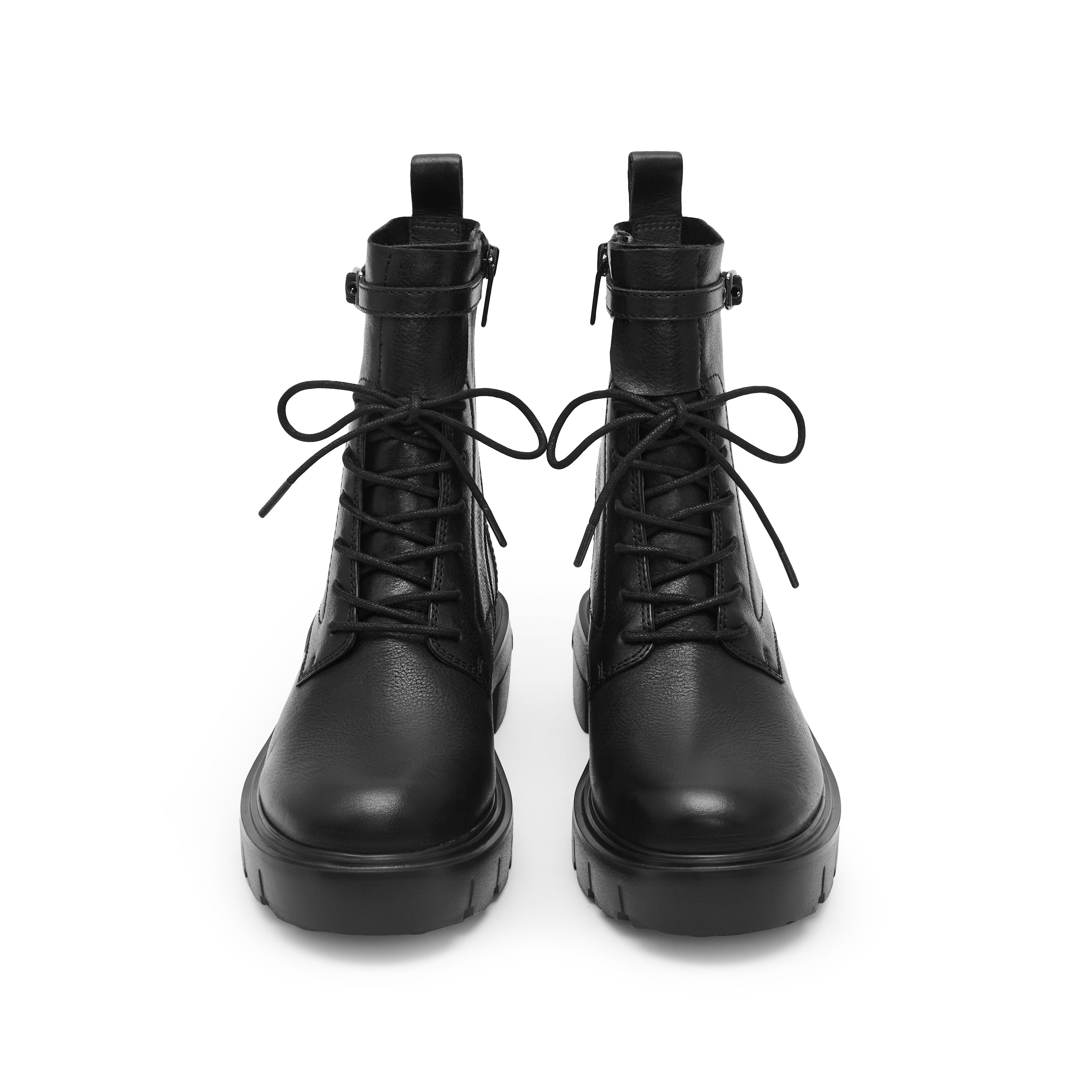 Black Buckle Strap Combat Boots