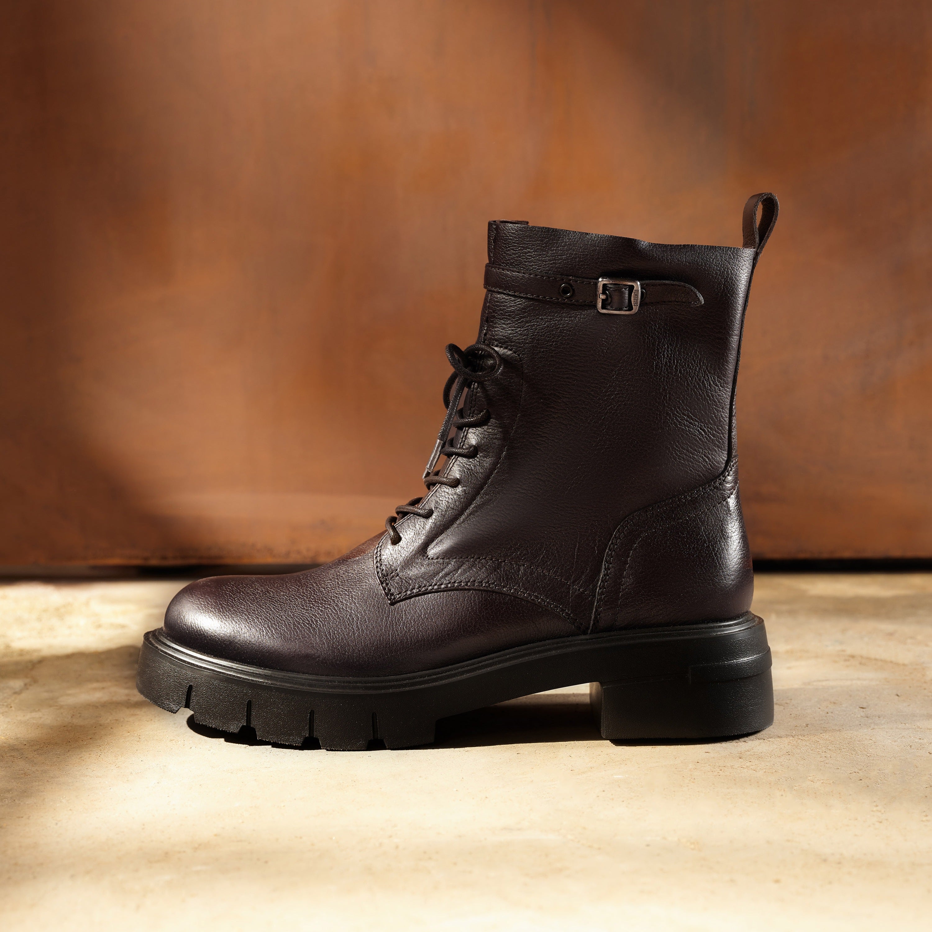 Black Buckle Strap Combat Boots