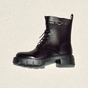 Black Buckle Strap Combat Boots