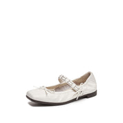 White Waxy Bow Strappy Ballet Flats