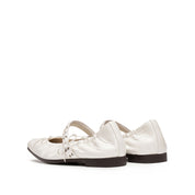 White Waxy Bow Strappy Ballet Flats