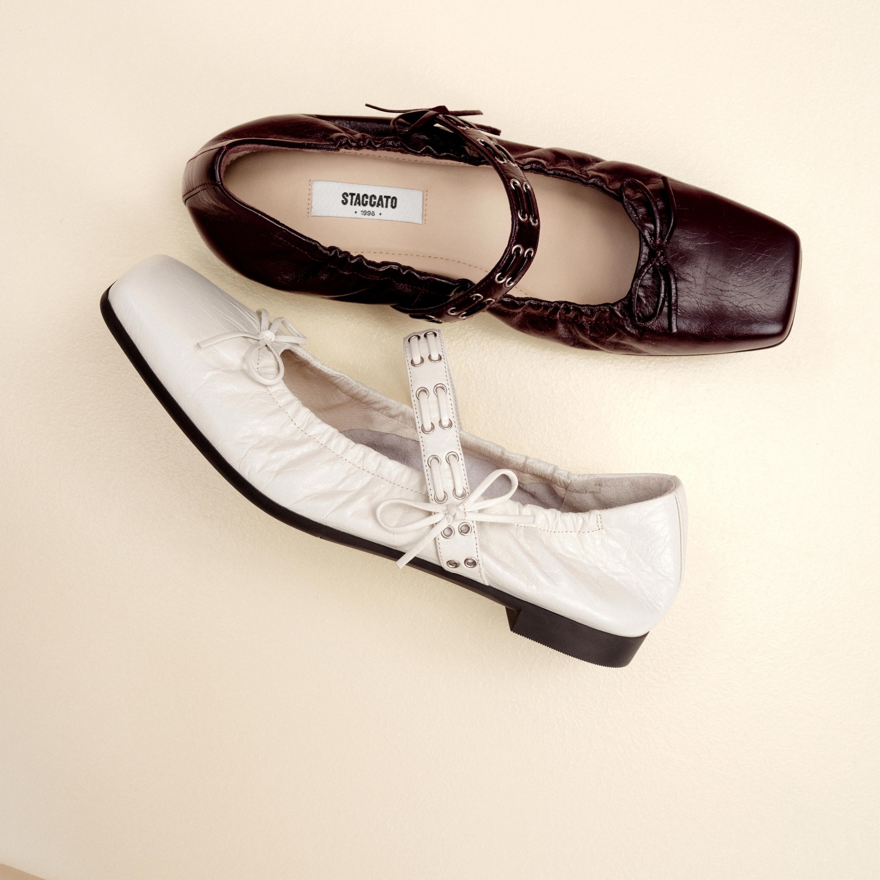 White Waxy Bow Strappy Ballet Flats