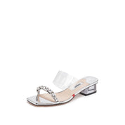 Silver Crystal Strap Heeled Mules