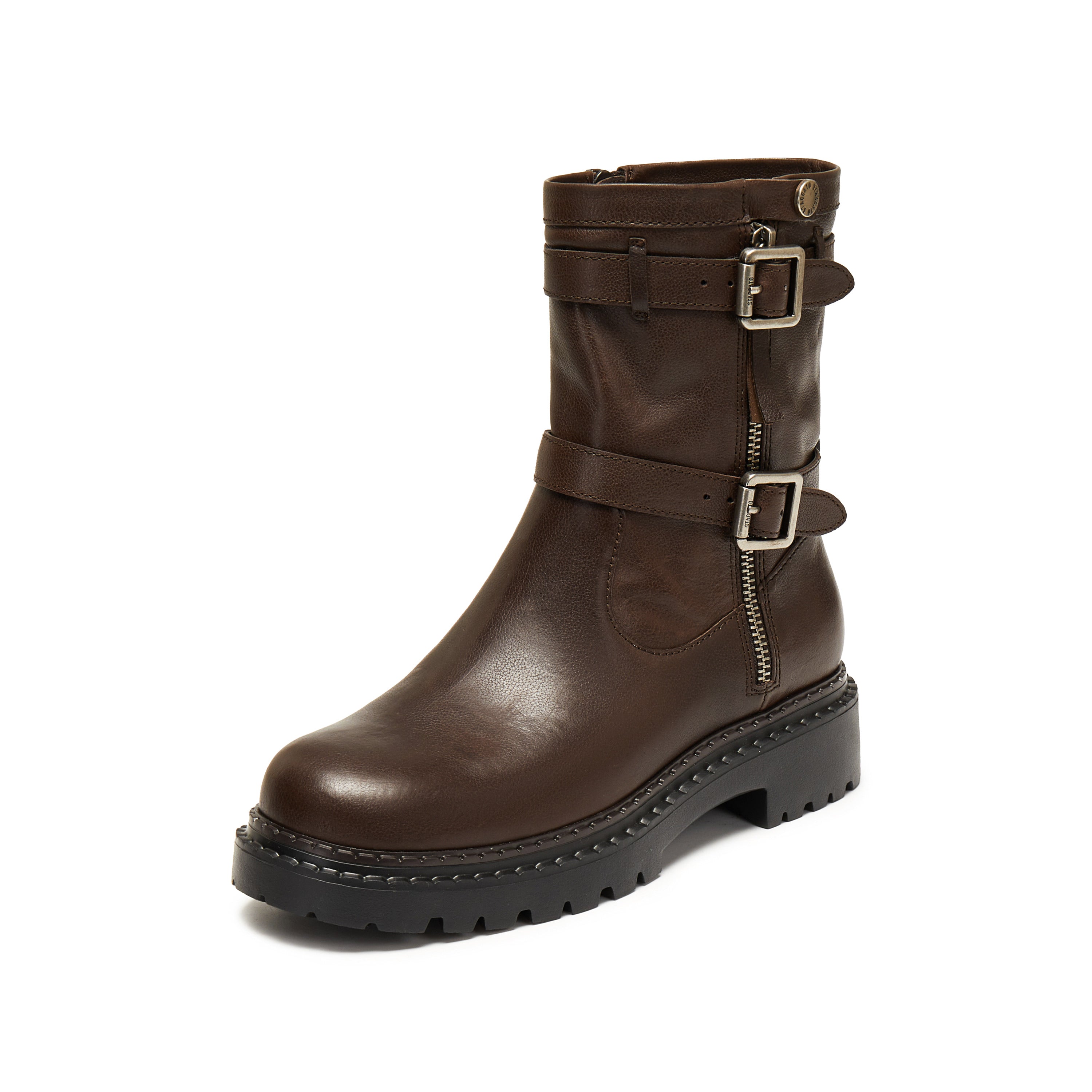 Dark Brown Double Buckle Ankle Riding Boots