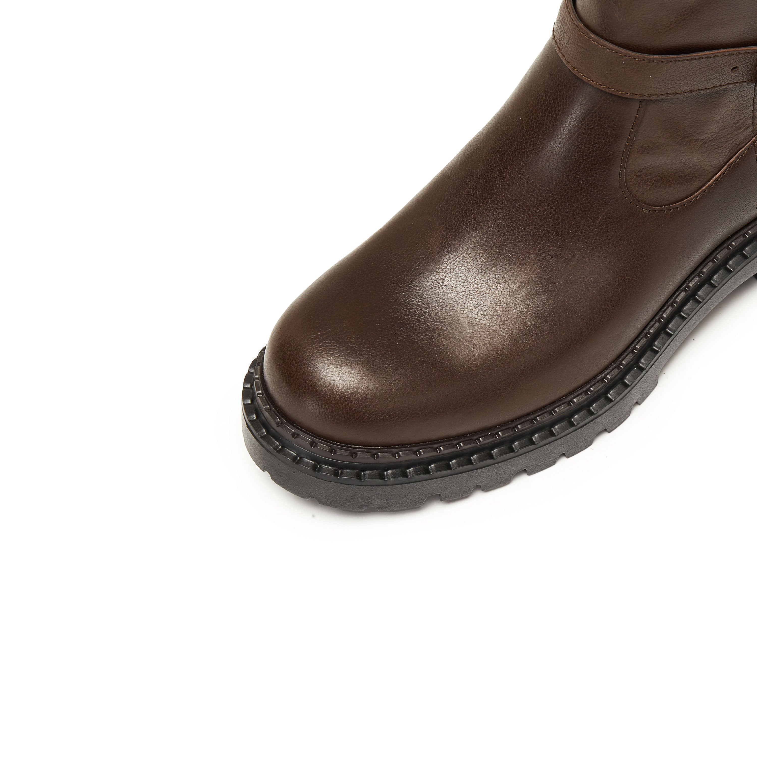 Dark Brown Double Buckle Ankle Riding Boots