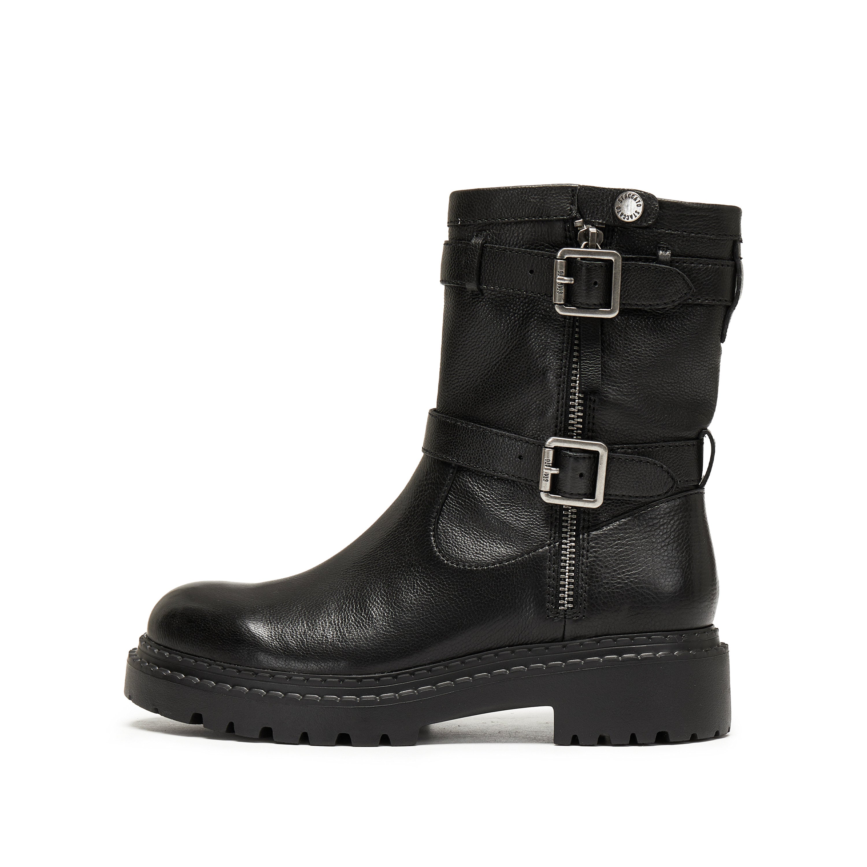 Black Double Buckle Ankle Riding Boots