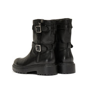 Black Double Buckle Ankle Riding Boots