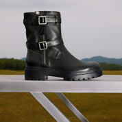 Black Double Buckle Ankle Riding Boots