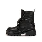 Black Leather Double Tongue Lace Up Combat Boots