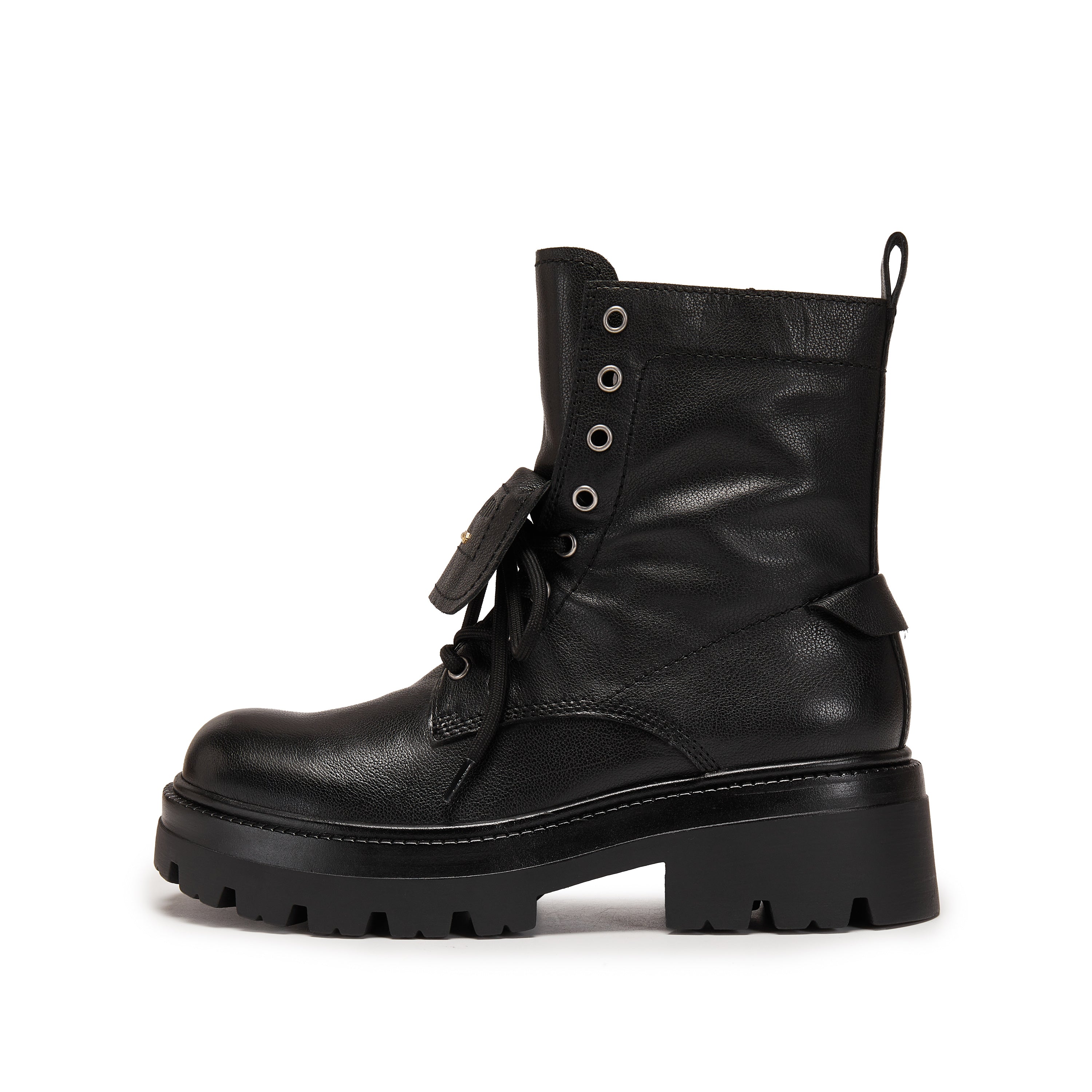 Black Leather Double Tongue Lace Up Combat Boots