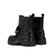 Black Leather Double Tongue Lace Up Combat Boots