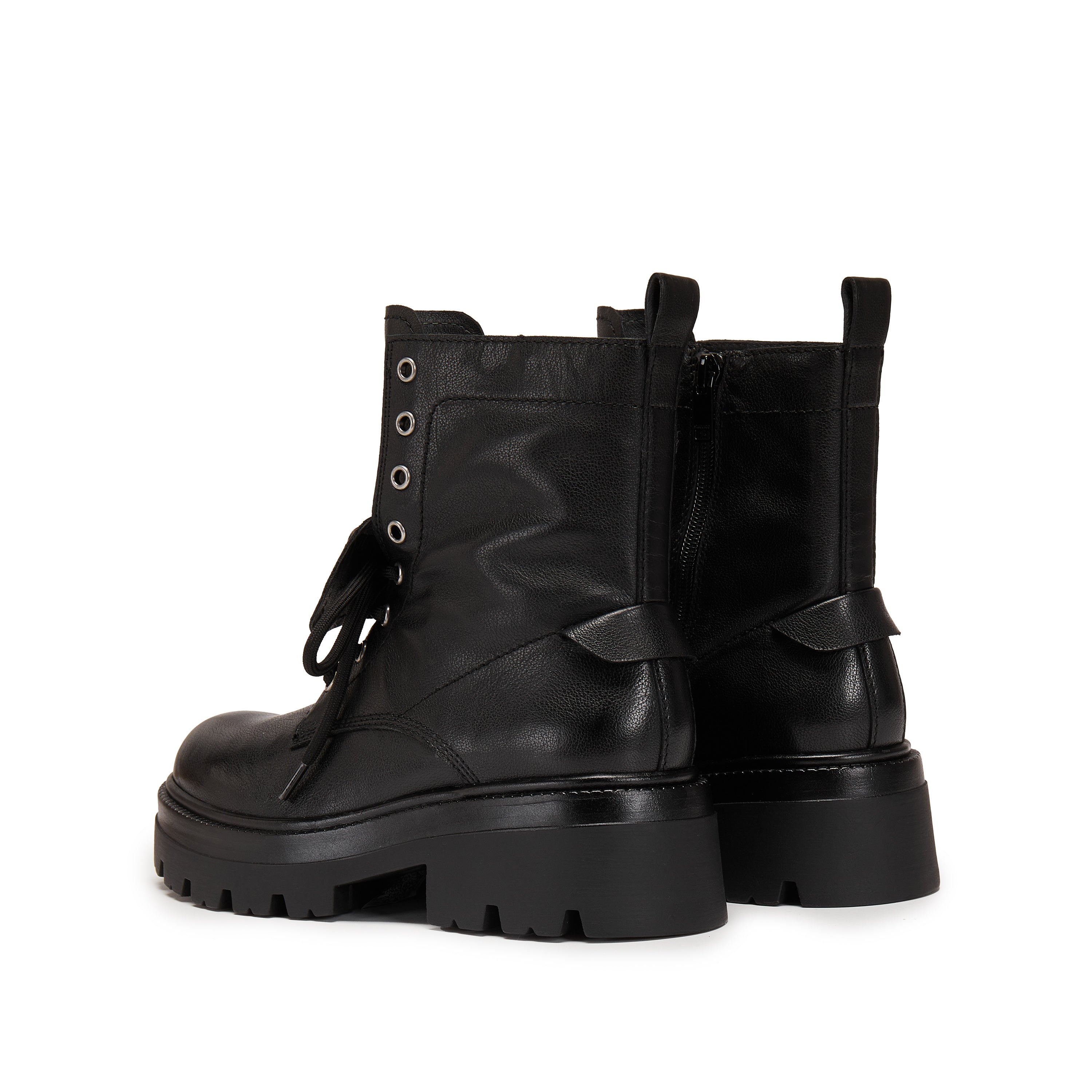Black Leather Double Tongue Lace Up Combat Boots