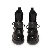 Black Leather Double Tongue Lace Up Combat Boots
