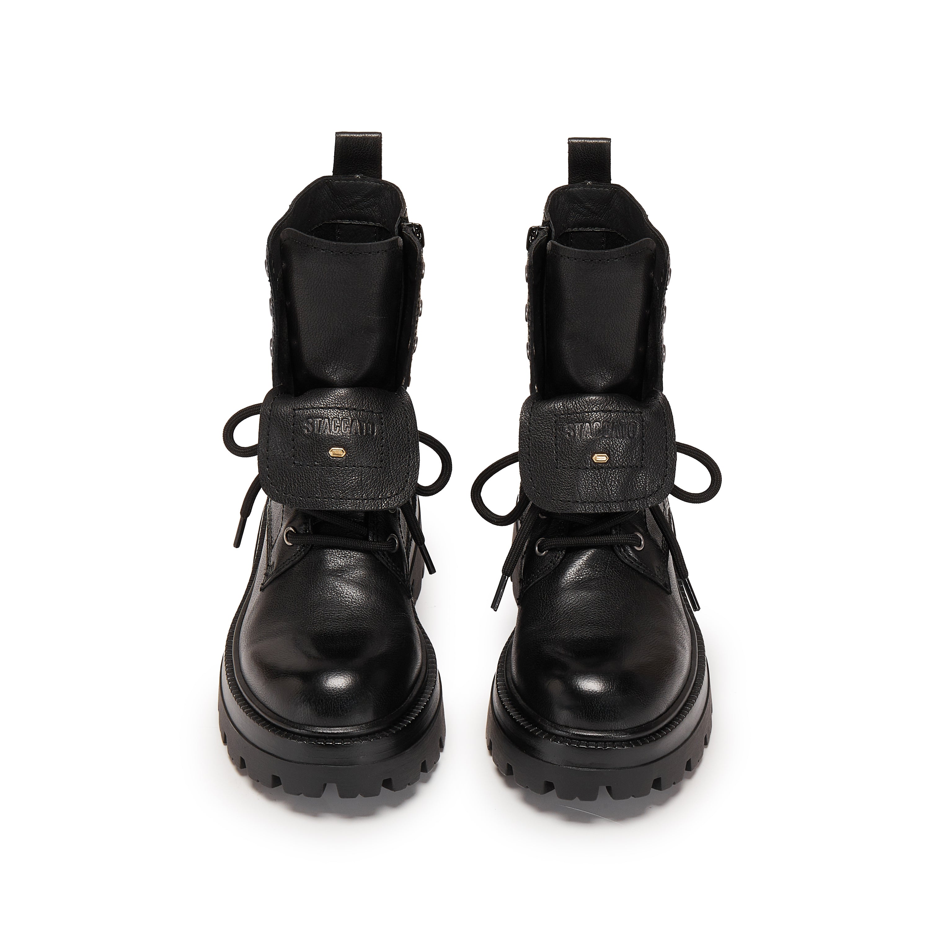 Black Leather Double Tongue Lace Up Combat Boots