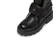 Black Leather Double Tongue Lace Up Combat Boots