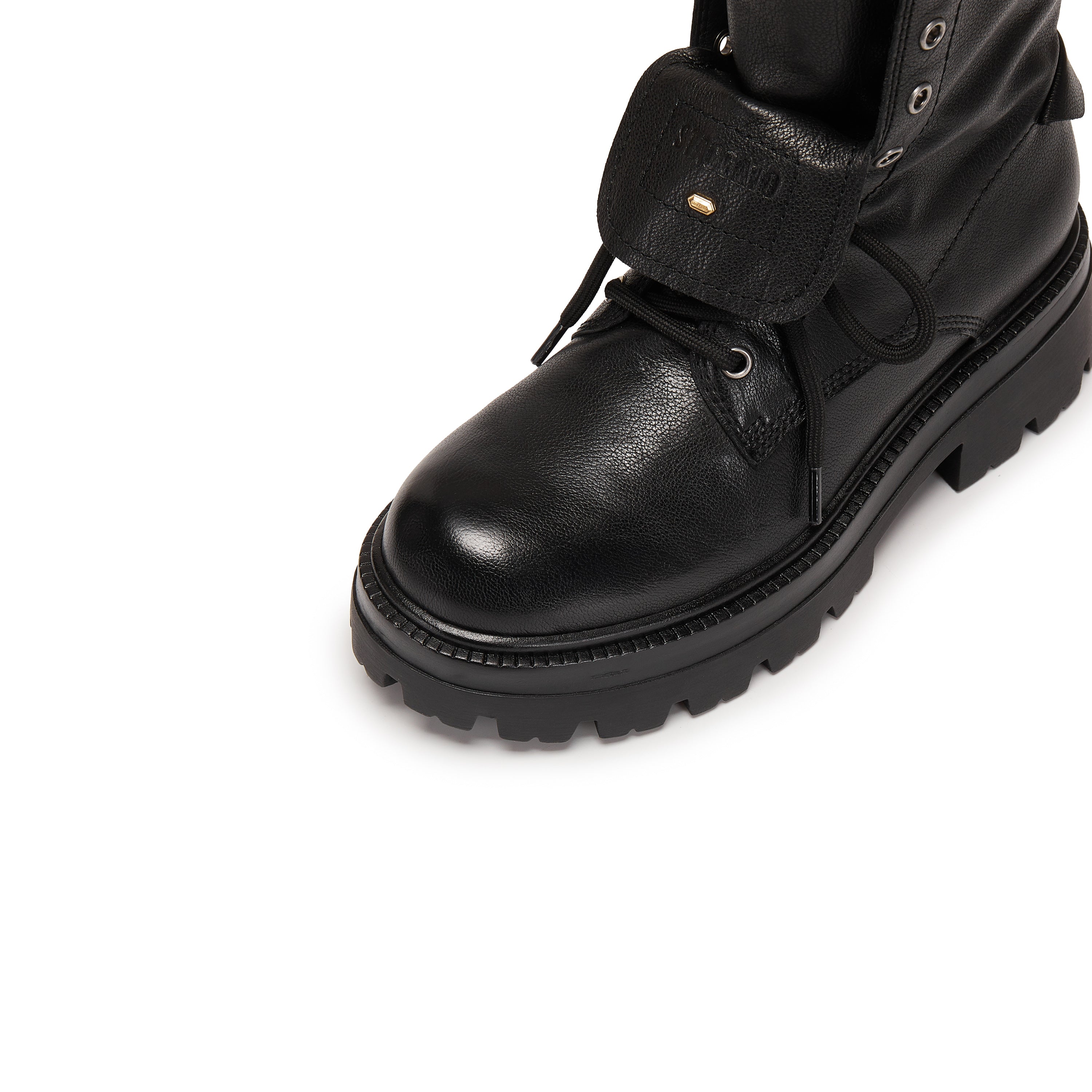 Black Leather Double Tongue Lace Up Combat Boots