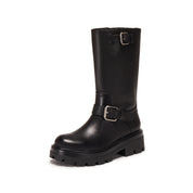 Black Double Buckle Mid Calf Riding Boots