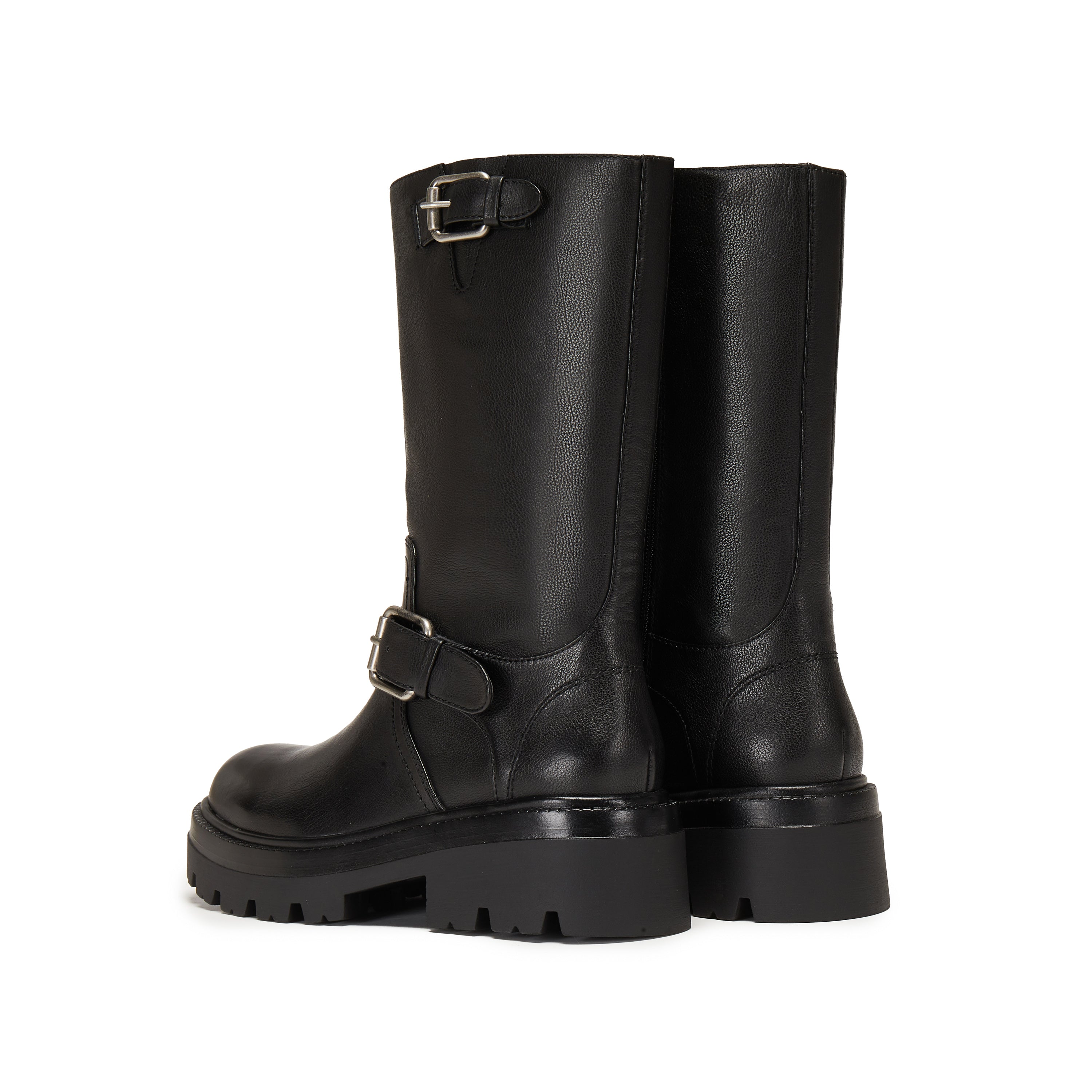 Black Double Buckle Mid Calf Riding Boots