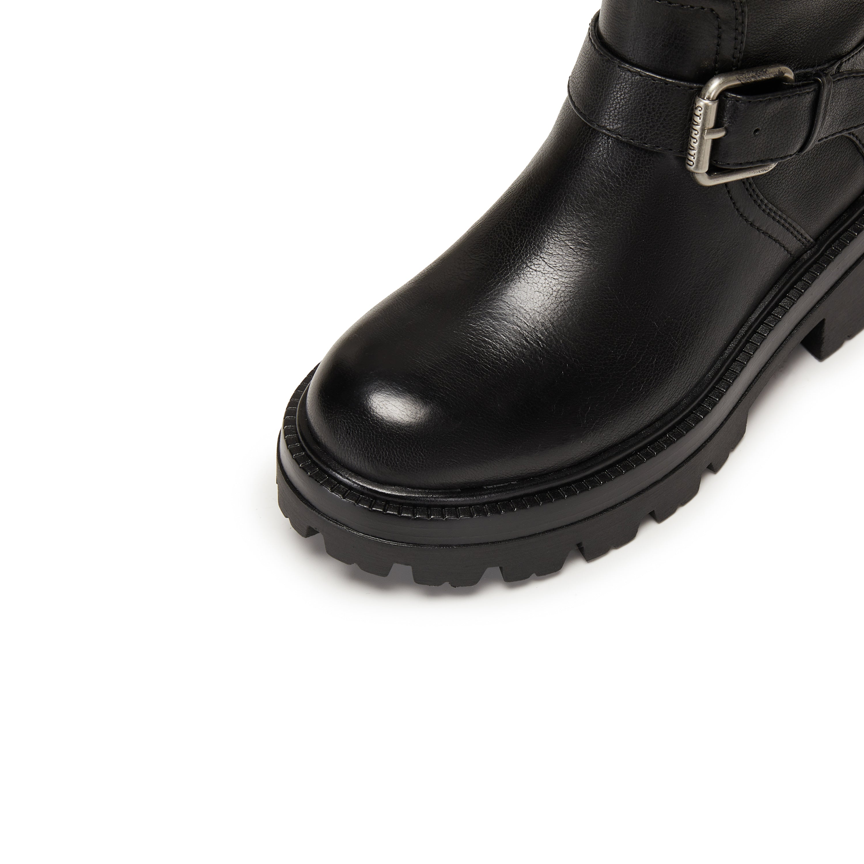 Black Double Buckle Mid Calf Riding Boots