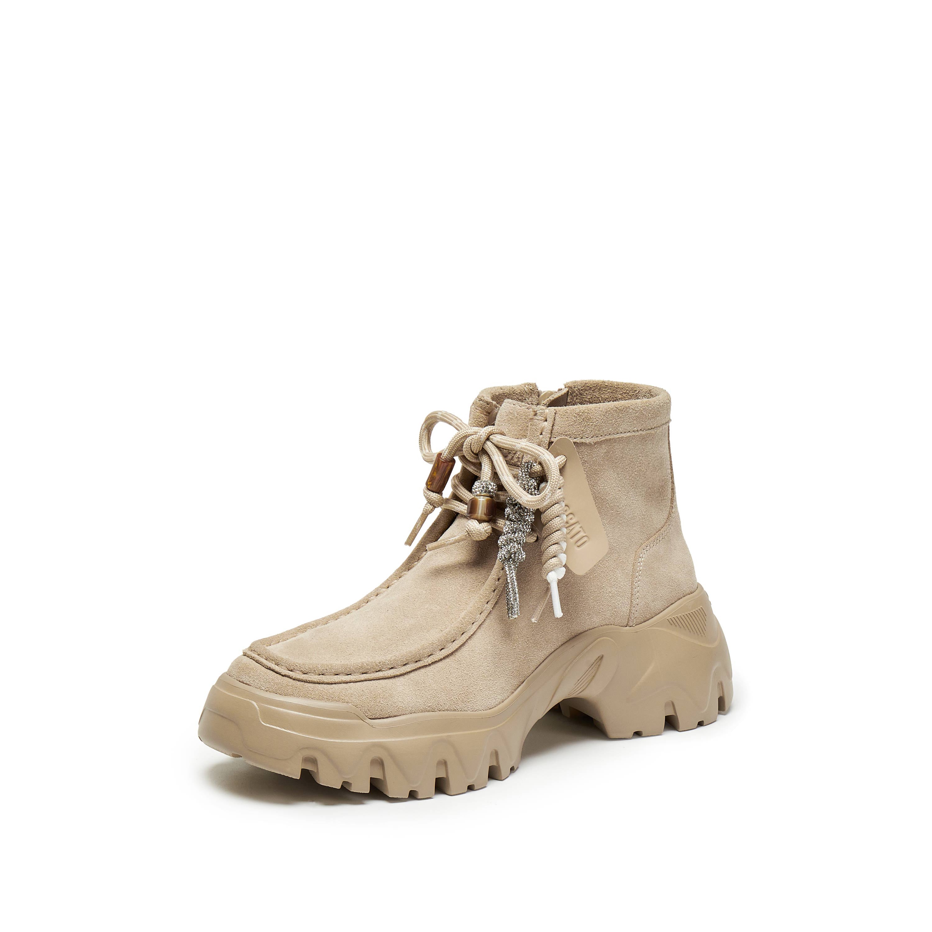 Beads Taupe Suede Loafer Worker Boots