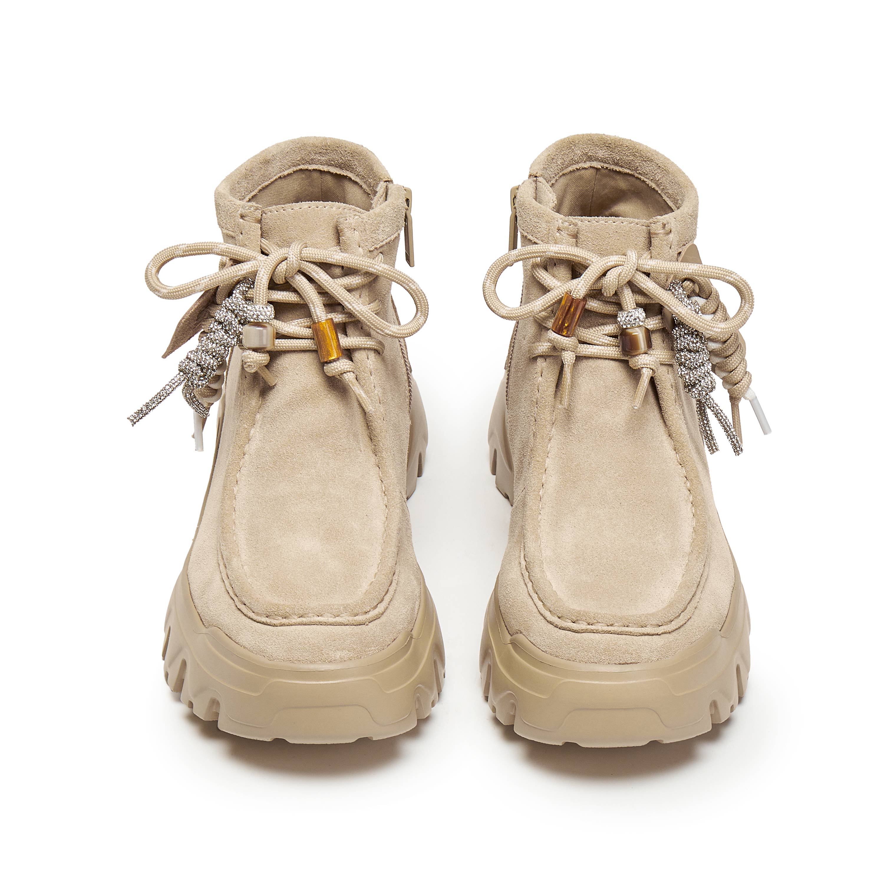 Beads Taupe Suede Loafer Worker Boots